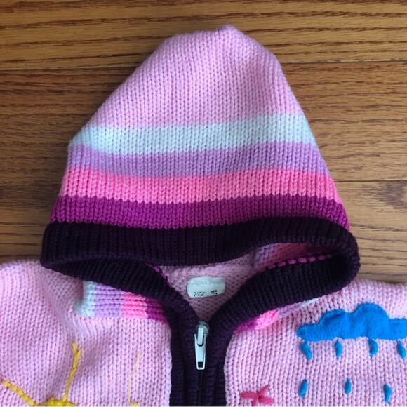 Embroidered Nature appliqués Pink Maroon Color blocked hooded sweater Girl’s 4 - Picture 5 of 11